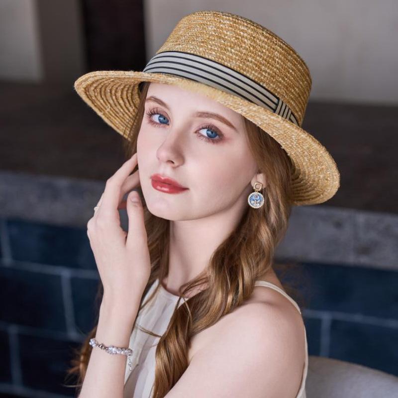 New straw hat women's summer sunscreen sun hat fashion travel flat top straw hat outdoor breathable sunscreen hat
