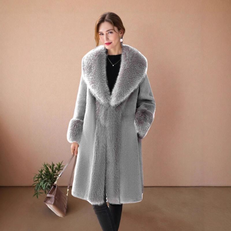 Winter Imitation Leather Coat Big Fur Collar New Women's Medium and Long Light Luxury Imitation Mink Jacket Large Size
