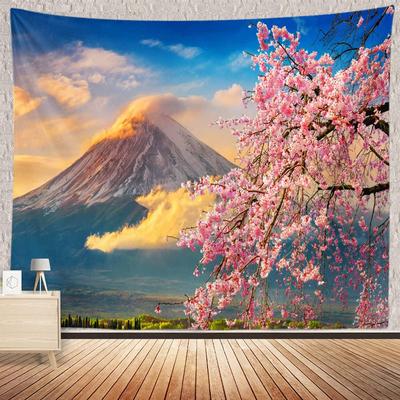 Japanese Pink Sakura Tapestry Cherry Blossoms Mountain Fuji Japan Wall Hangings Tapestry for Bedroom Living Room Dorm Home Decor