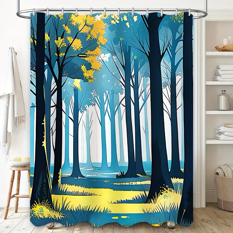 

Forest Landscape Shower Curtain Blue Yellow Nature Scenery Bathroom Decor Waterproof Polyester Curtain With Hooks For Home Hotel W60H190(CM)-1 Pcs