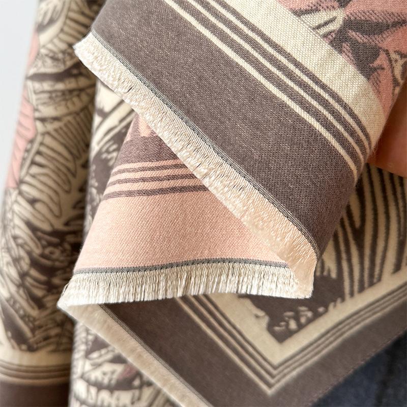 Style Floral Lines Texture Fashion Printing Double-Sided Imitation Cashmere Warm Scarf Women'S Outer Shawl
