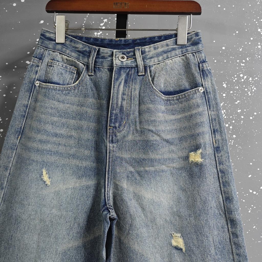 STREETRICH American Style Men's Denim Pants Washing Fashion Loose Men's Straight Trousers Casual Wide Leg Jeans