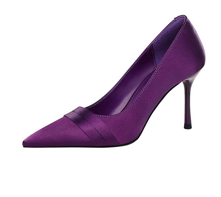 Fashion Women Heels European American Style Sexy Fashion Pointed Head Shallow Mouth High Heels Temperament Banquet Satin Stiletto Shoes