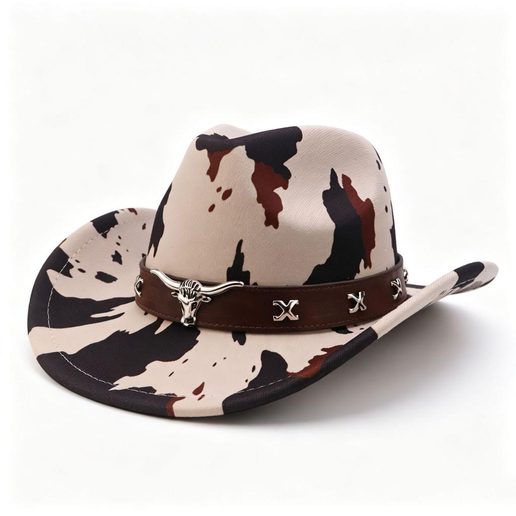 Ethnic Style Cow Pattern Top Hat Men's and Women's Party Top Hat Western Cowboy Hat Autumn Outdoor Shading