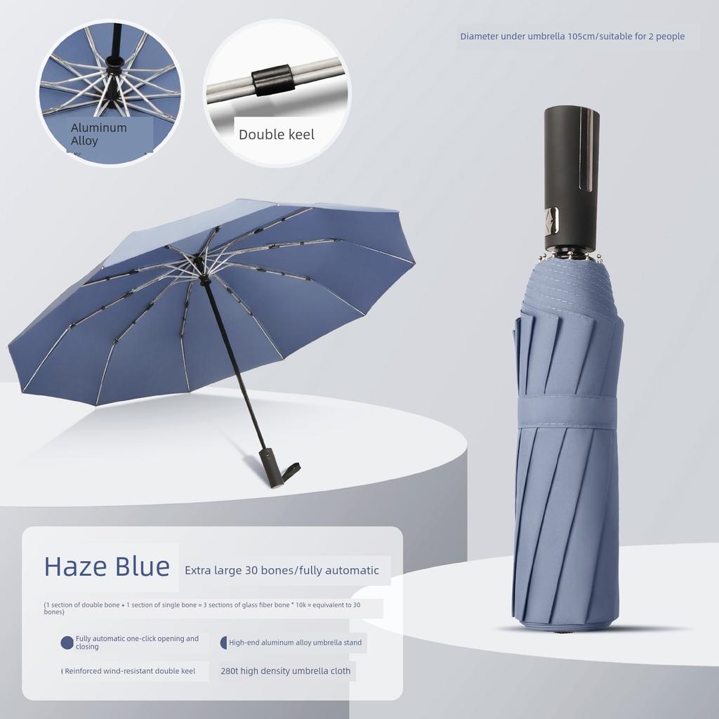 Large Thickened Windproof Reinforced Umbrella for Heavy Rain with Logo, Foldable Dual-Use Black Coating for Sun Protection and Uv Protection