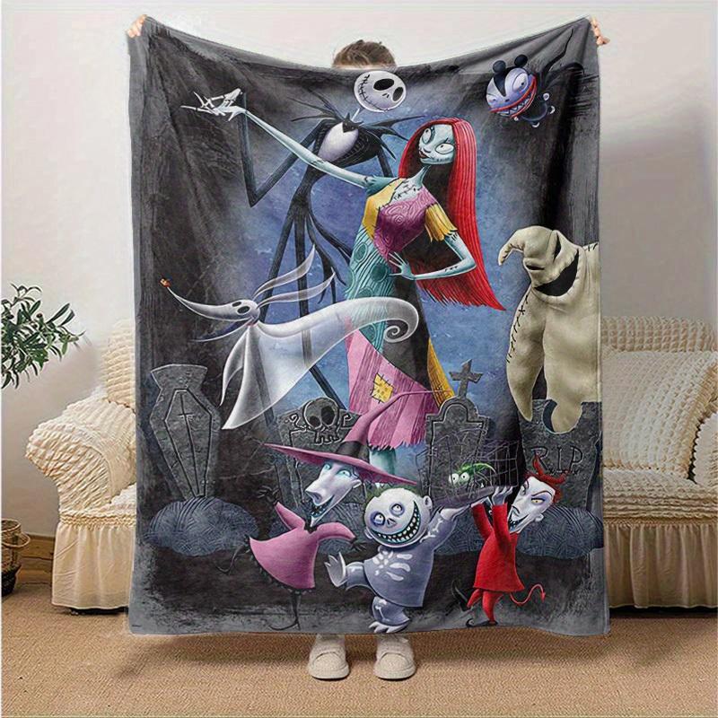 

1pc, Cozy Nightmare Before Christmas Home Decor Blanket: A Perfect Gift for Bedroom, Living Room, Travel, Camping, Car, Beach, Office Naps, Flannel Th 130x150cm
