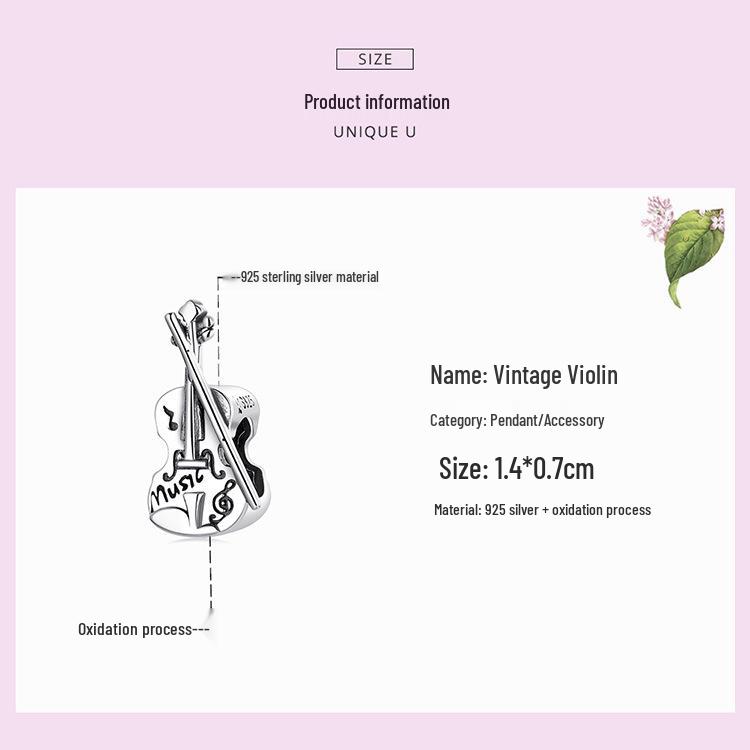 Elegant French Vintage Ziyun Violin Charm Bead In 925 Silver - SCC2077
