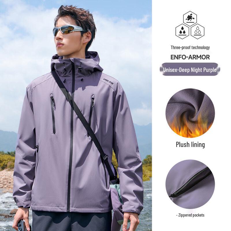 Camel Unisex Fleece-Lined Hooded Outdoor Jacket