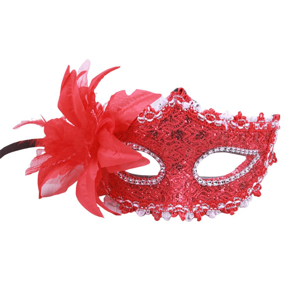 Feather Rhinestones Masquerade Mask Lace Flower Half Face Sexy Feather Flower  For Couple Masquerade Ball Party Game