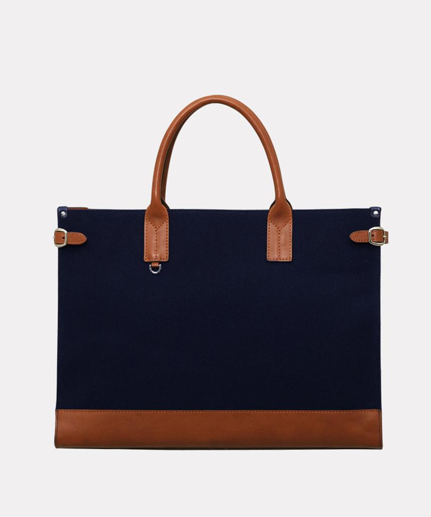 Matt Slim Canvas Leather Square Bag (Navy + Tan Brown) B42911