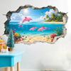 2 Peças de Adesivos de Parede 3D Praia Litoral, Golfinho Oceano Gaivota Palmeira Adesivo de Parede para Quarto de Crianças Bebês, Sala de Estar, Berçário
