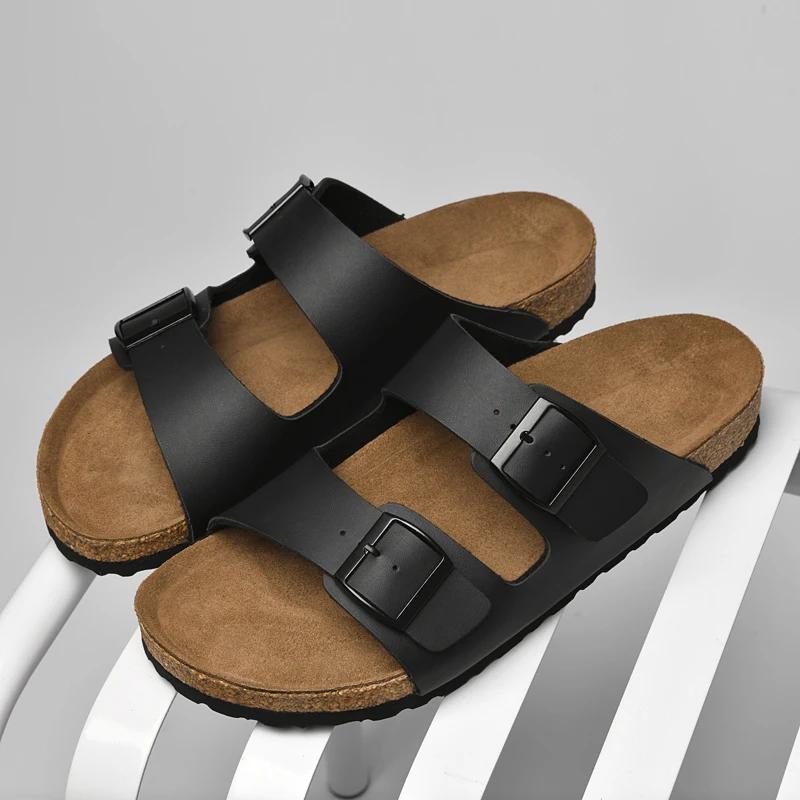 2026 New Men's Casual Leather Slippers Designer Antiskid Beach Sandals Fashion Outdoor Lightweight Slippers Comfy Walking Shoes