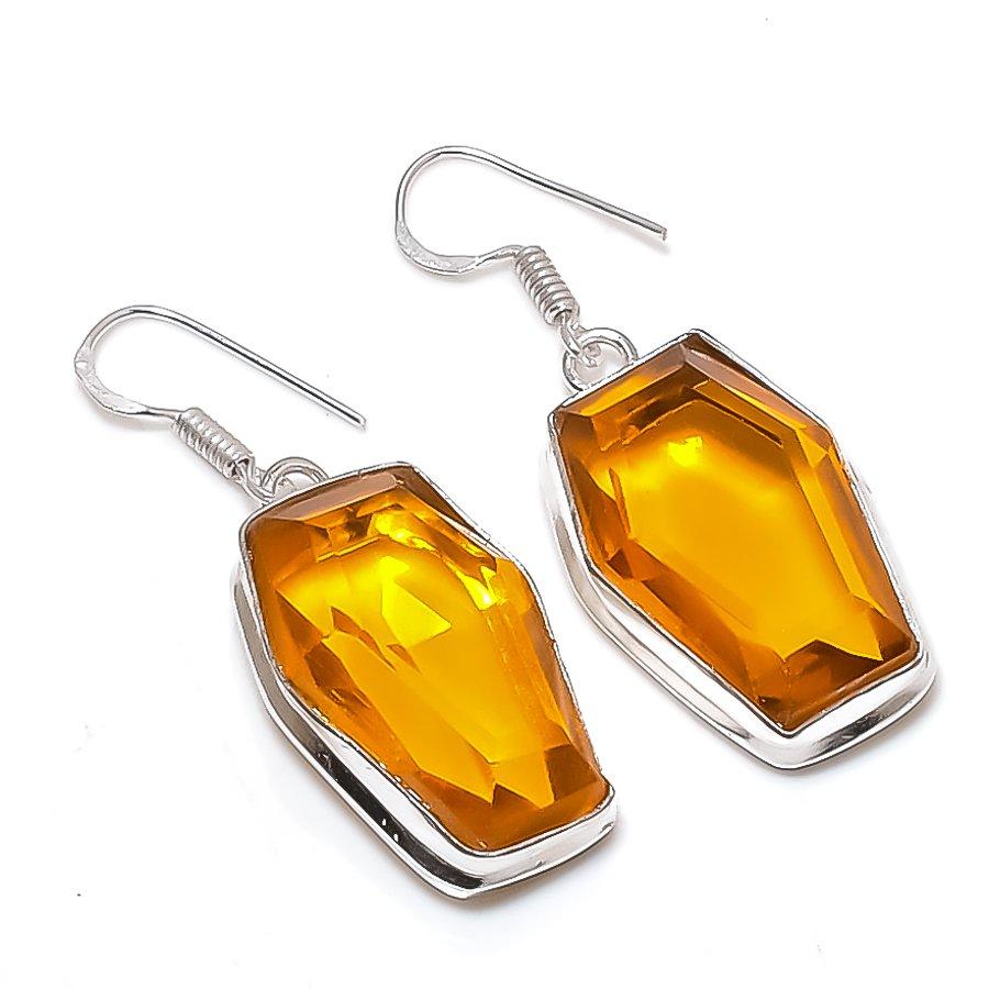 Honey Topaz Gemstone Handmade 925 Sterling Silver Jewelry Earring 1.77" g3P93