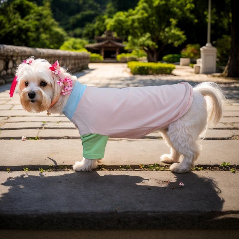 Pet Cat and Dog T-shirt Milk Silk Polyester Fabric Elastic Feel Delicate Dog T-shirt Color Matching Short-sleeved T-shirt