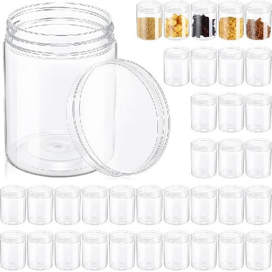 Aoriher 48 Pcs 8oz Plastic Mason Jars with Lids Round Clear Plastic Jars Containers Refillable Small Empty Storage Containers Food Canisters for