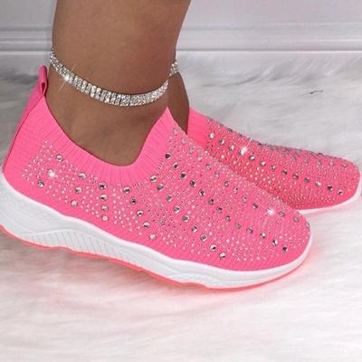 Fashion Knit Mesh Crystal Sneakers Women Comfortable Breathable Flats Shoes for Women 2025 Slip On Plus Size Casual Shoes Female