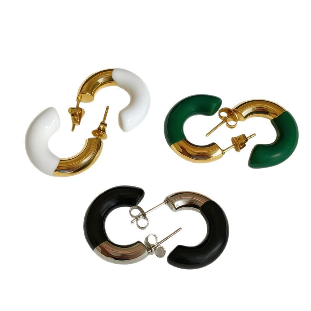 C-shaped Stainless Steel Oil Drip Earrings - Elegant & Versatile Ear Jewelry with High-end Feel.