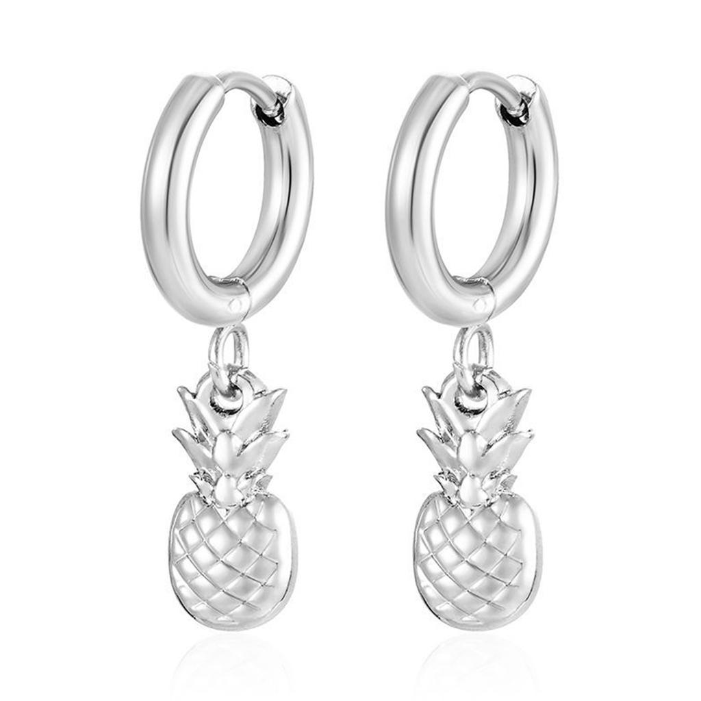 Cute Pineapple Dangle Hoop Earring for Women Girls Stainless Steel Drop Earrings Fashion Charms Party Jewelry Best Gifts