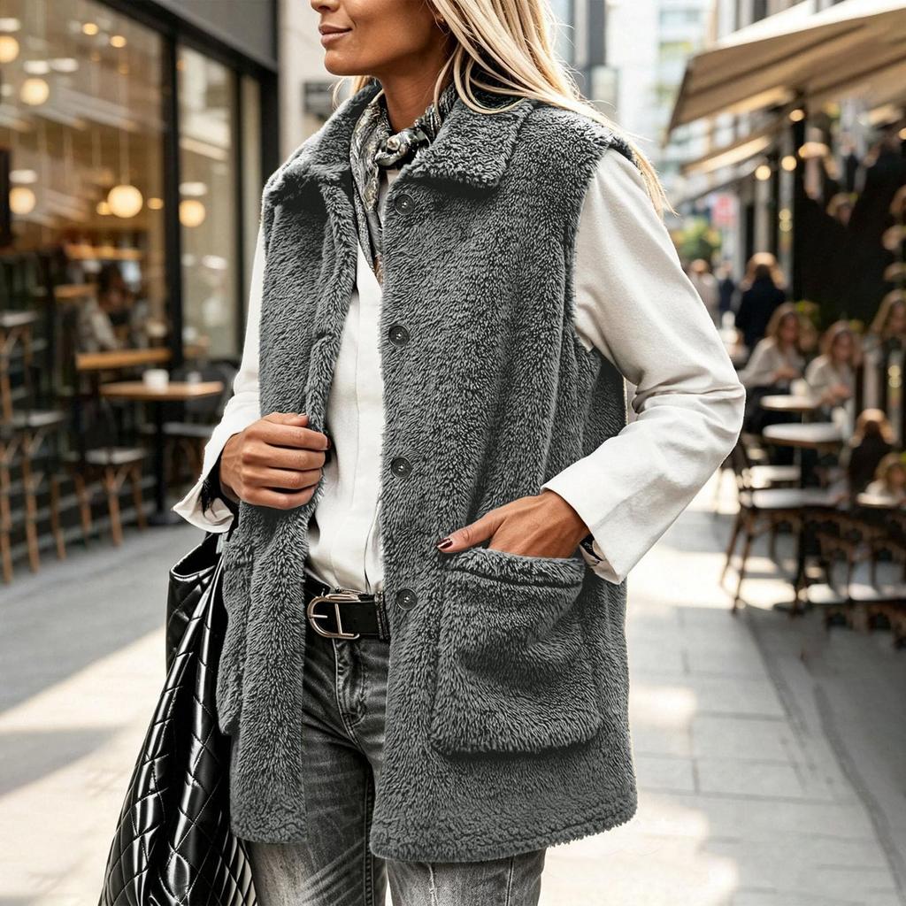 Women's Casual Sleeveless Vest Fuzzy Outerwear for Fall and Winter Layering