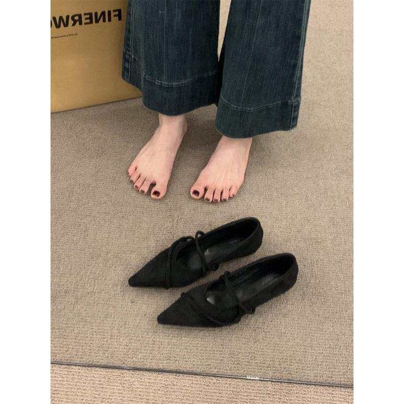 Inner heightening retro suede pointed Mary Jane single shoes women's shoes 2025 new spring commuter French evening shoes