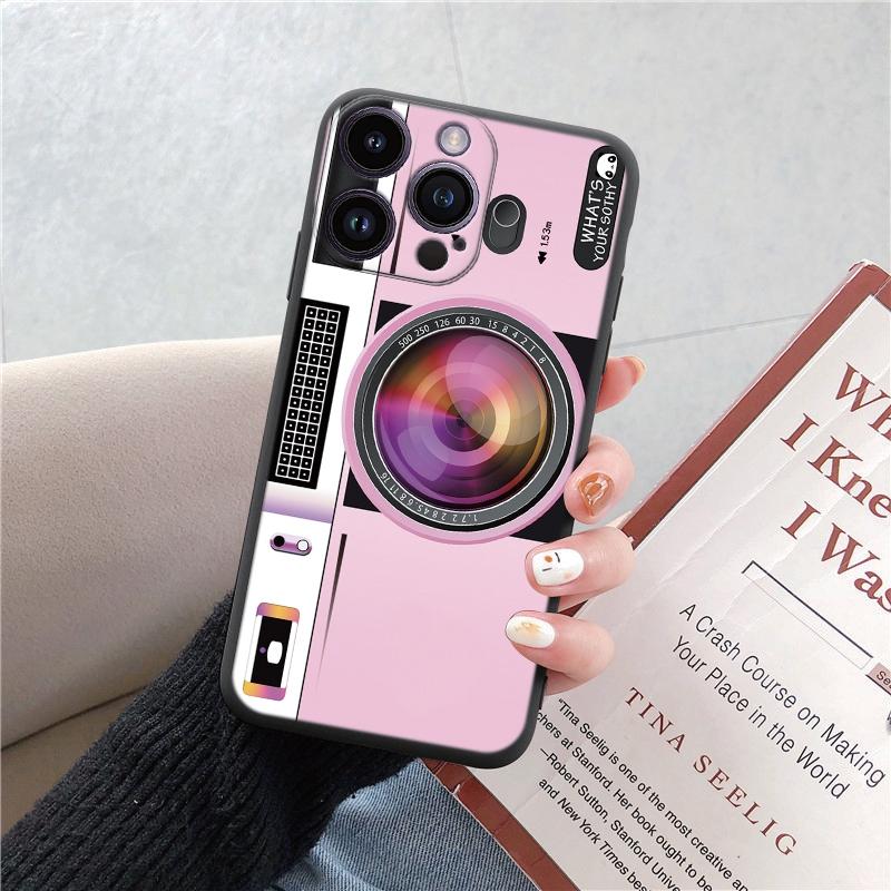 Tālruņa maciņi iPhone 15 Pro 6 14 XS 13 Max XR 12 Mini 7 Plus X SE 8 11 Funny Retro Camera Phone Rakstains mīksts TPU triecienizturīgs bufera apvalks