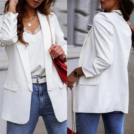 Chic Lady Autumn Lapel Solid Color Slim Fit Coat Long Sleeve Women Jacket Blazer