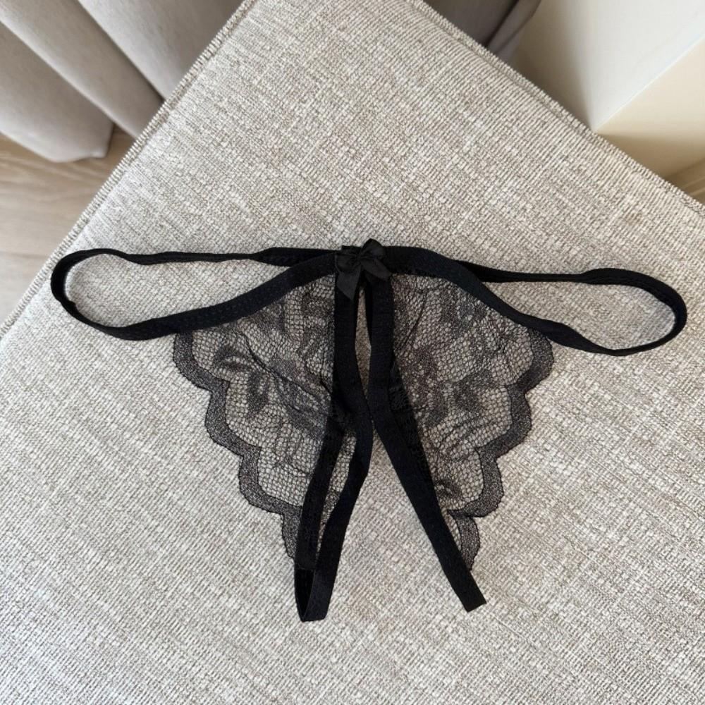 Open Crotch Bow Mesh Lace Panties Hollow Thin Belt Thong Underwear for Women Valentine's Day Gift