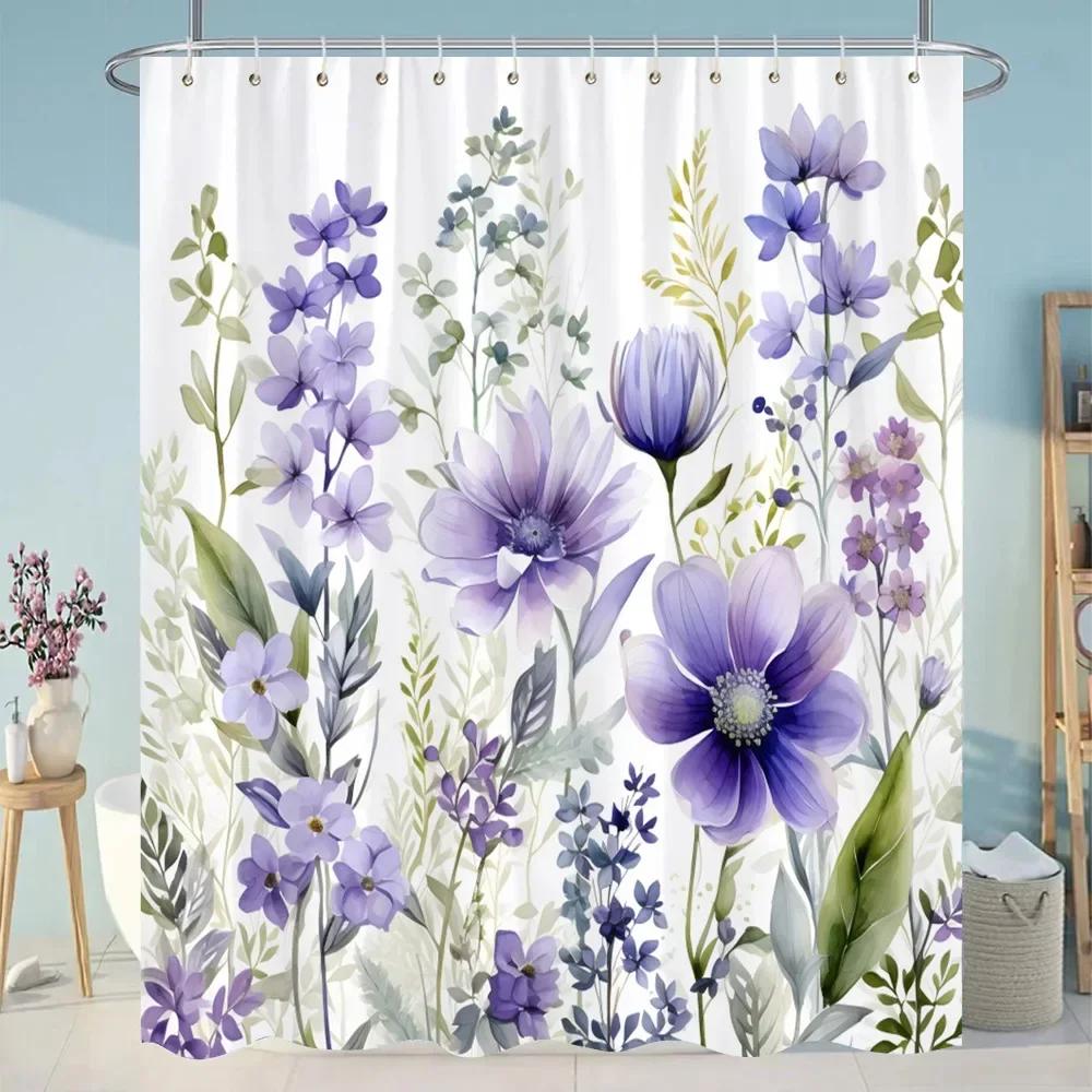 Botanical Floral Bathroom Curtains Tropical Green Leaf Butterfly Nature Landscape Polyester Fabric Shower Curtain Bathroom Decor