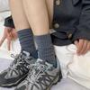 Women's Thick Scrunch Socks: Spring-Summer Mid-Calf, White & Gray Knee-High Wool Knitted Leg Warmers