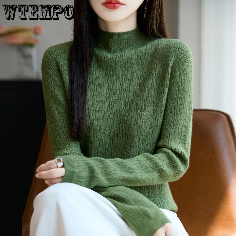 Half Turtleneck Knitted Sweater for Women In Autumn and Winter Solid Color Paired with Long-sleeved Pullover Top