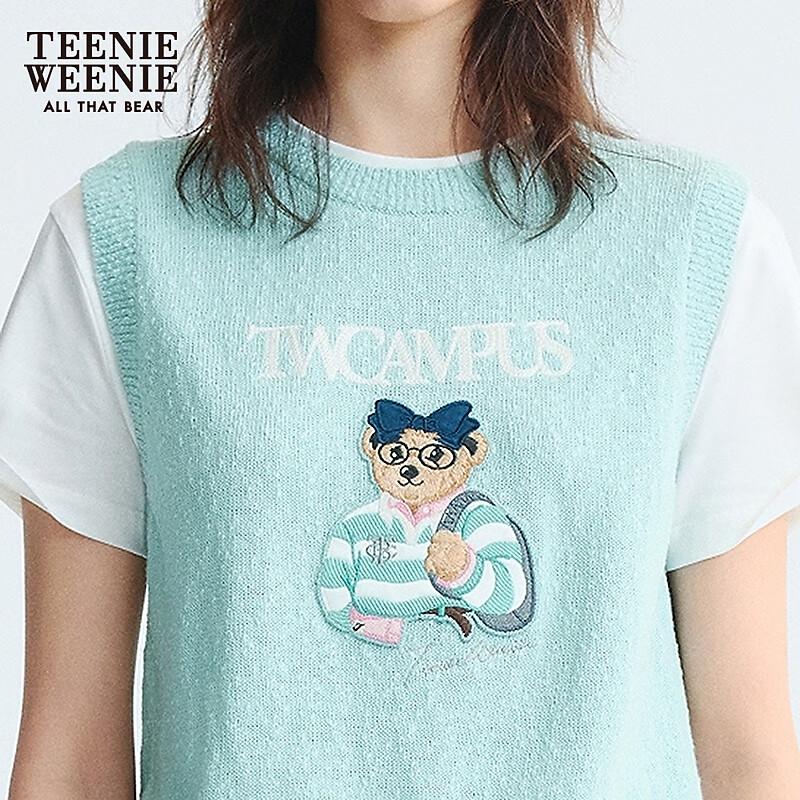 Teenie Weenie Women's Bear Patchwork Short Sleeve Knit Sweater