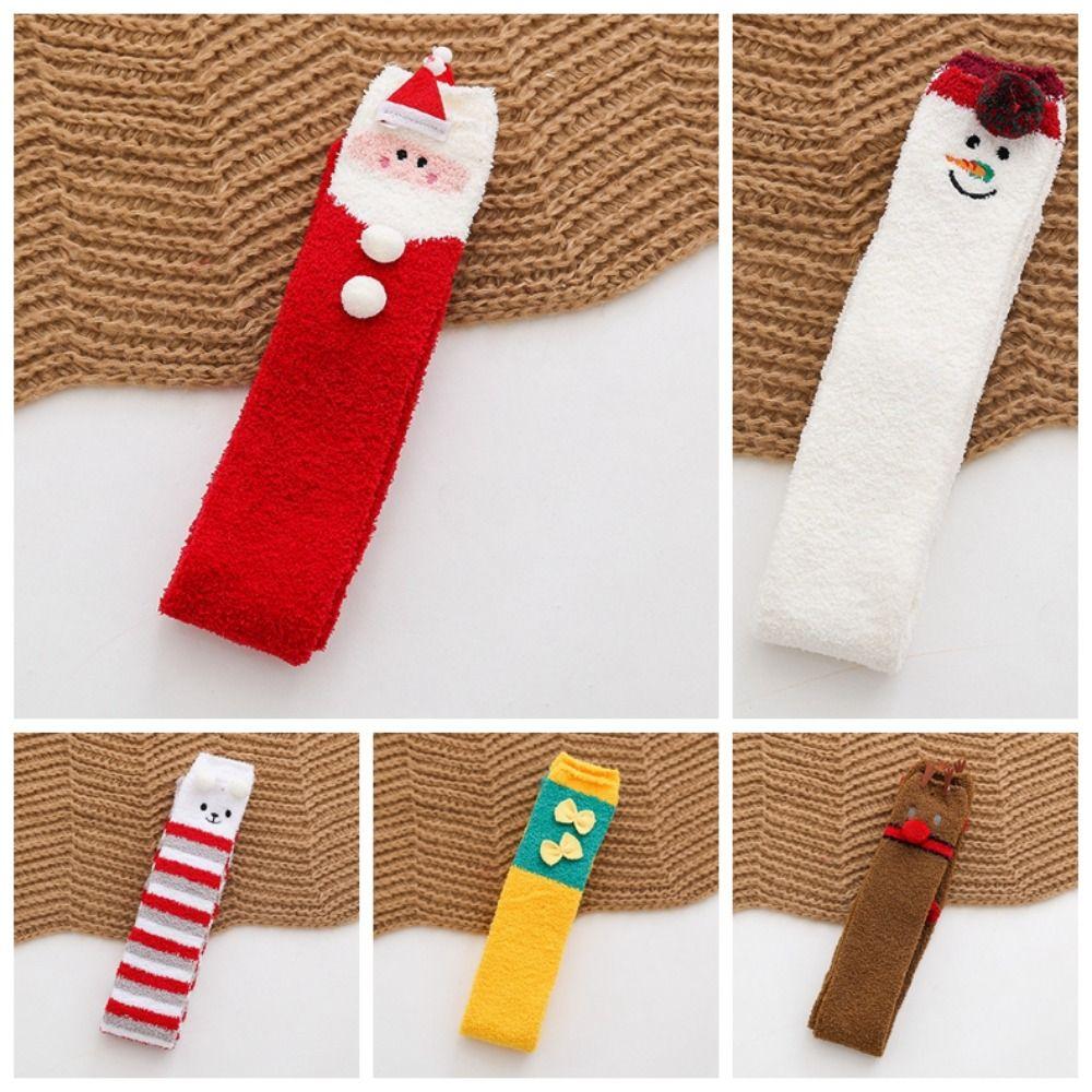 Coral Fleece Christmas Stockings Santa Claus Long Tube Socks Cartoon Hosiery  Children Stocking