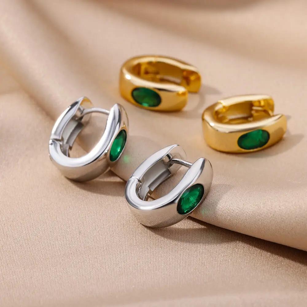 Women's Retro Zirconia Hoop Earrings Stainless Steel Pierced Earrings Light Luxury Simple Niche Design Earrings