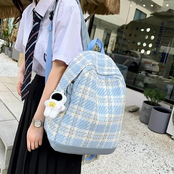 WTEMPO Women's Outdoor Versatile Large Capacity Backpacks Sports Backpacks Lightweight Plaid Printed Zipper Travel Backpacks Preppy Style School Bags
