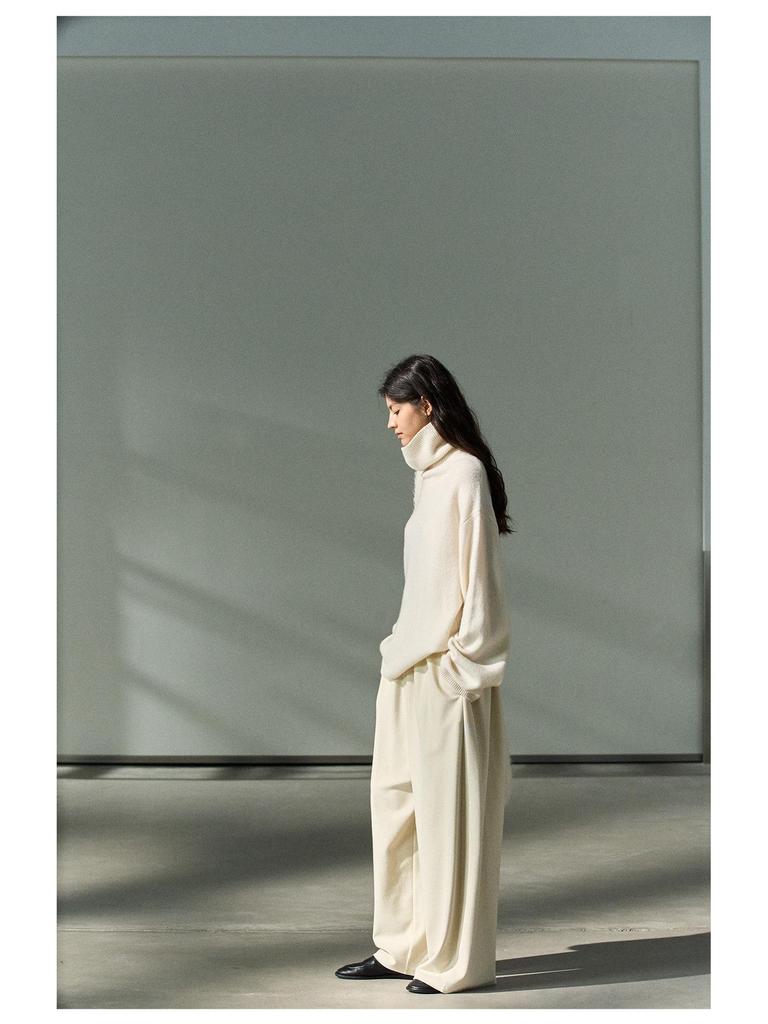 Shi Ji Wool High Neck Loose Sweater - Cozy Autumn Long Sleeve Pullover