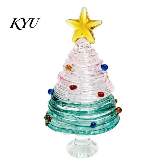 Miniature Xmas Tree Figurine Glazed Christmas Figurine, Colorful Decor, Handcrafted Glass Craft for Display Table Centerpiece Home Office Holiday