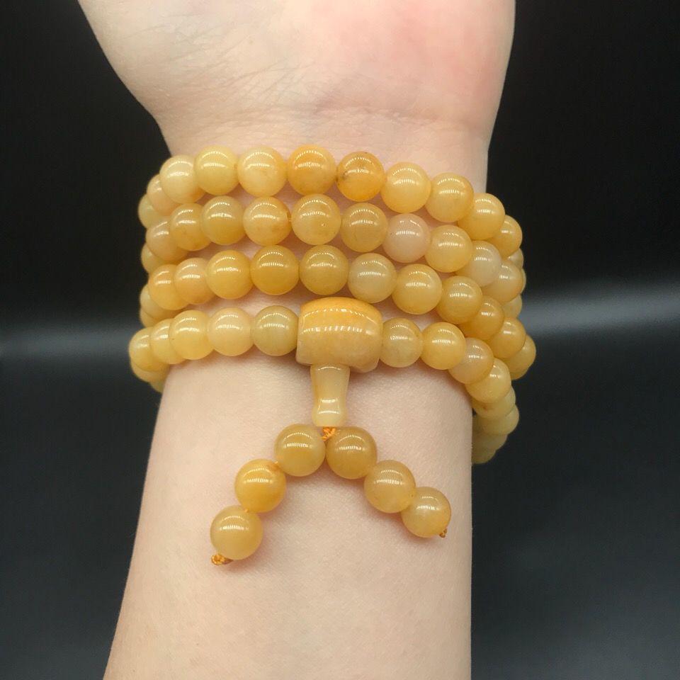 Natural Xinjiang Gobi Tricolor Jade Hand-Strung Bracelet/108-Bead Necklace