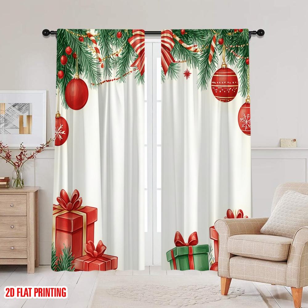2pcs,2D Plane Printing Minimalist Curtains Christmas Tree Ornaments Gifts_o Polyester Woven (without Rod) Home Decor Perfect for