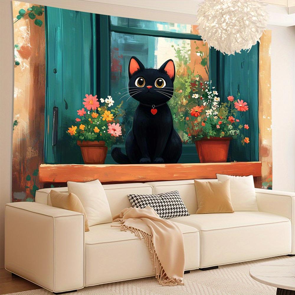 1pc, Jit 3D Window Cat Wall Tapestry, Polyester, Home Decor, Living Room, Bedroom, Office, Party Decoration, Elegant Style, No F 100X70CM