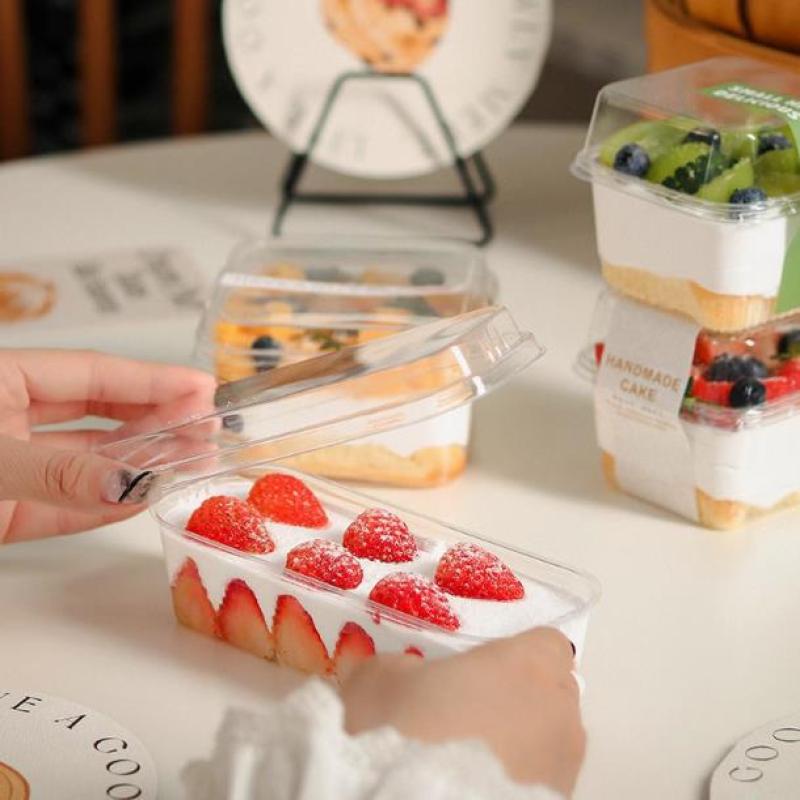 10Pcs Rectangle Plastic Cake Box With Lid Bread Container Cake Packaging Portable Mousse Gift Box Outdoor Tableware