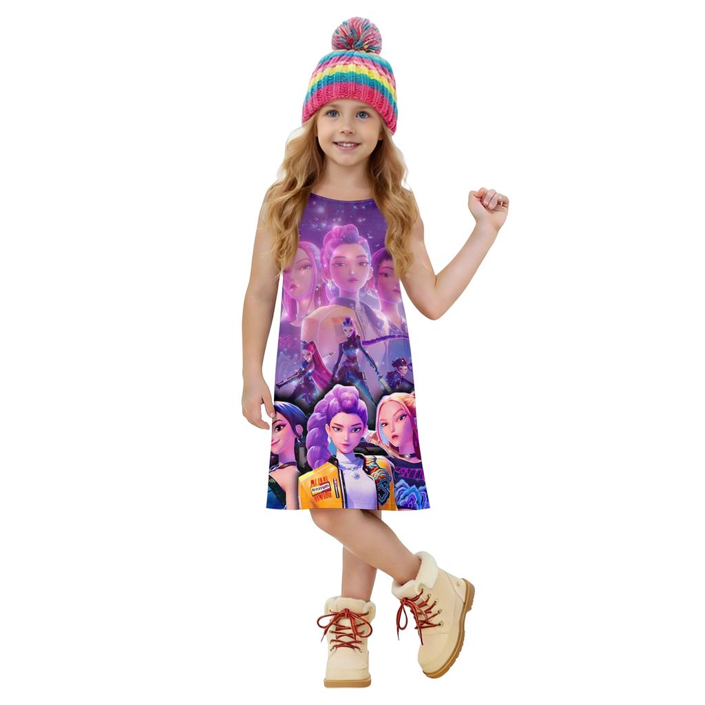 Children's Summer Round Neck Cartoon Print Dress