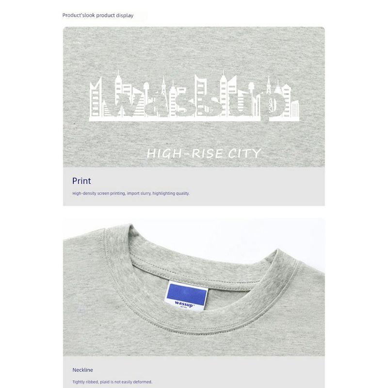 Wassup Heods Summer National Trend Brand Letter Print Street Style Loose Round Neck Heavyweight Couple Short-Sleeve T-Shirt for Men