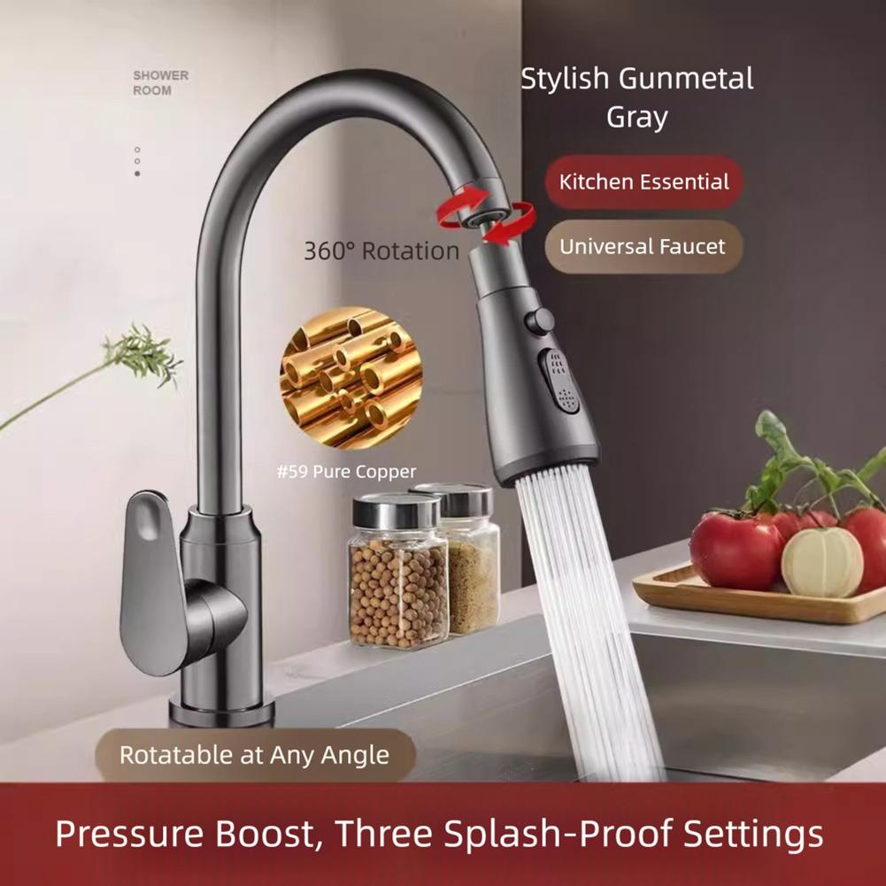 Univerzální 360° otočný prodlužovač kohoutku odolný proti stříkající vodě, 3 režimy, otočná sprchová hlavice pro kuchyňský dřez, kohoutek