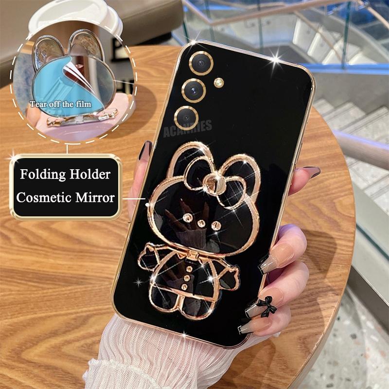 

A 16 26 36 56 Роскошный чехол-держатель для зеркала с покрытием для Samsung Galaxy A16 A26 A36 A56 5g S24 Fe S25 Plus Ultra Силиконовый чехол-подставка For Galaxy A35 5G