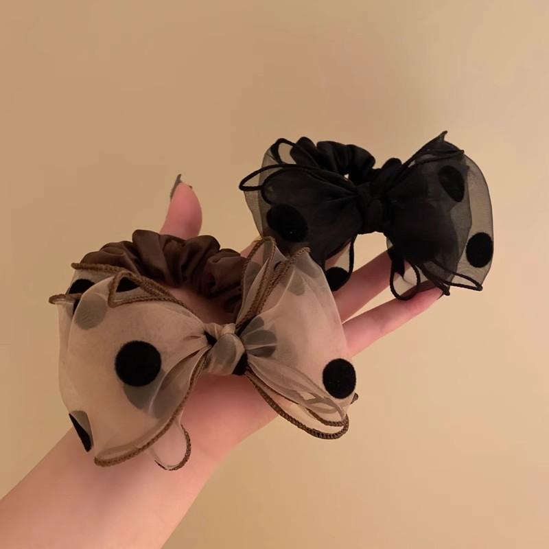 Bow Hair Accessories Polka Dot Hair Tie Women Mesh Simple Headband Barrettes Girls Hairband Ponytail Holder Hairstyle