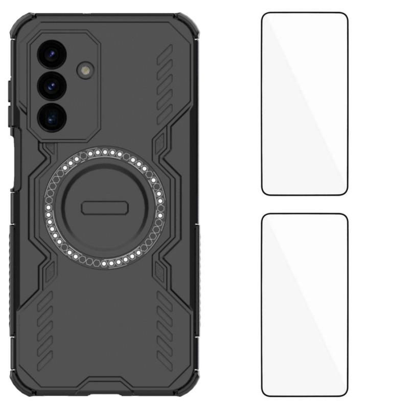 For Samsung Galaxy A17 5G Magnetic Case WANLONFENG DJ Series PC TPU Phone Cover with 2Pcs Tempered Glass Film