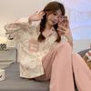 Spring and Autumn New High-end Imitation Cotton Pajamas Women's Summer Long-sleeved Trousers Set Women's Loose Large-size Loungewear