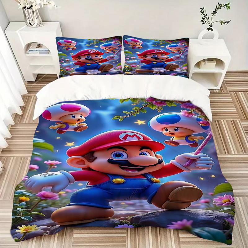 3pcs Mushroom, Mario Bedding Set: Perfect for Bedroom or Guest Room. Soft and Comfortable with No Core Included Yy251010155
