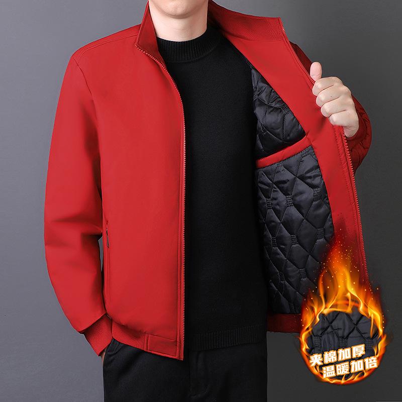 Men's Plus Size Winter Cotton Jacket for Middle-Aged & Elderly Dads, Velvet Lined, Thickened, Padded, Stand-up Collar