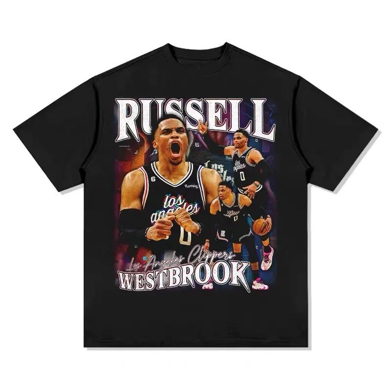 Stylish Black Russell Westbrook Clippers Basketball Star Vintage Collage Graphic Casual Cotton Short-Sleeve T-Shirt 4XL